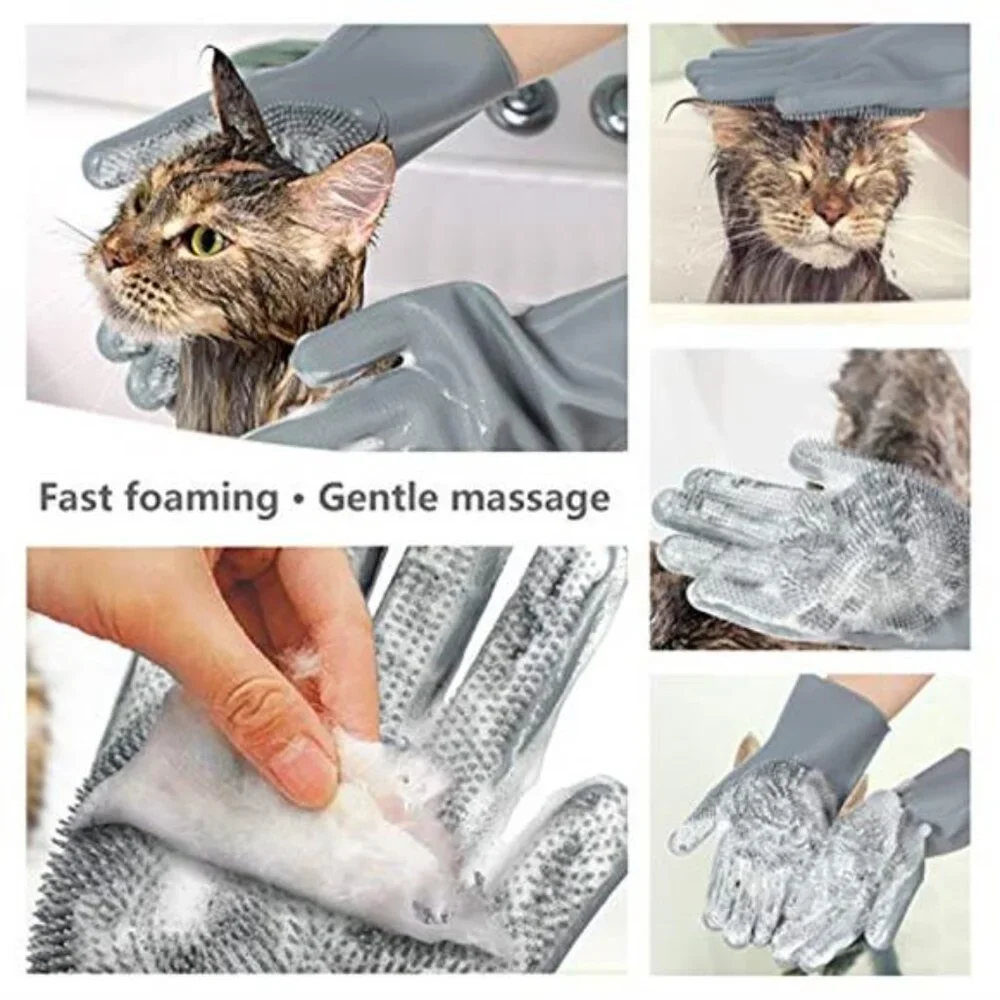 Pet Grooming Gloves - Gentle Dog Bathing Shampoo Brush - Massage Mitt with